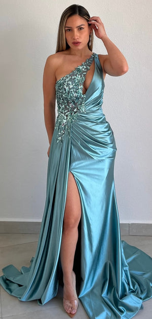 Got You Captivated One-Shoulder Lace & Sequins Gown