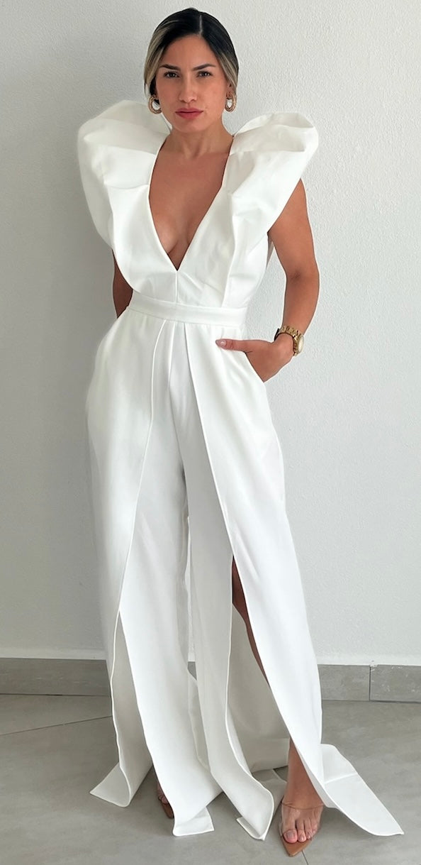 Moments to Remember V-Neck White Jumpsuit