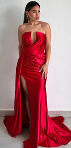 Keep it Regal Red Strapless Satin Formal Gown