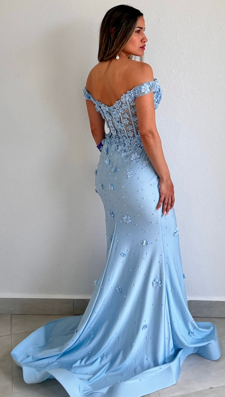 Adoring Desire Blue Floral Mermaid Gown
