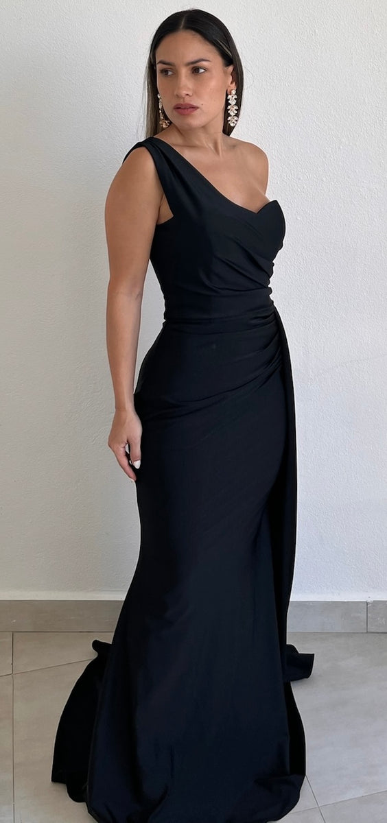 Elegant Indication Black One-Shoulder Formal Gown – Zil boutique