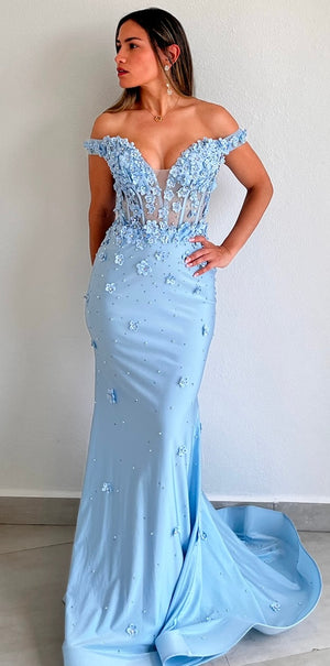 Adoring Desire Blue Floral Mermaid Gown