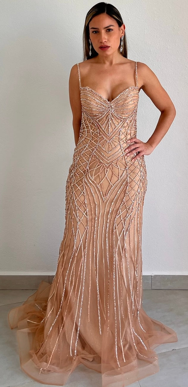 Shine Language Rose Gold Crystals Formal Gown