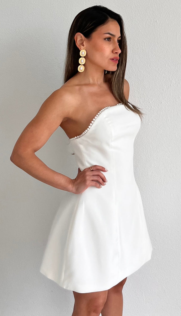 Unbelievably Divine White Pearls Strapless Dress – Zil boutique