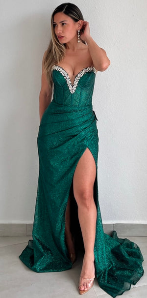 Confident Sensation Emerald Glitter Formal Gown