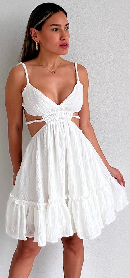 Divine Muse White Cut Out Flare Dress