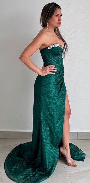Confident Sensation Emerald Glitter Formal Gown