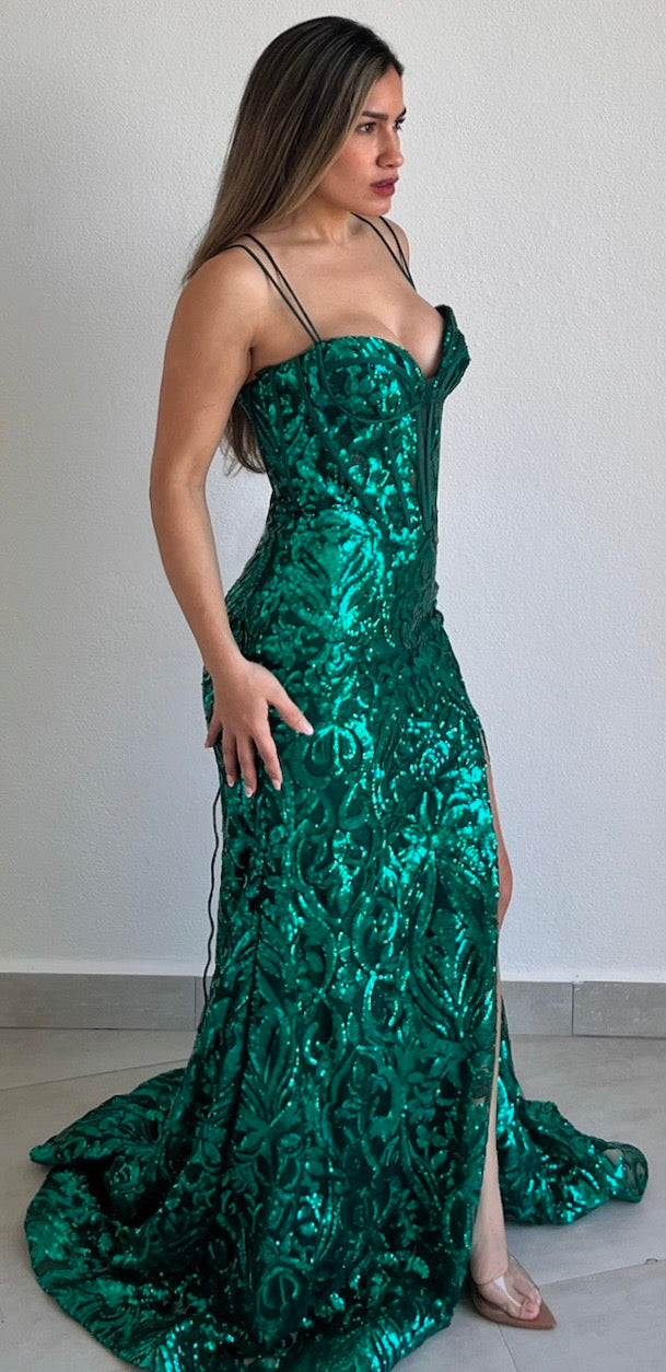 Shimmering Icon Emerald Sequins Formal Gown