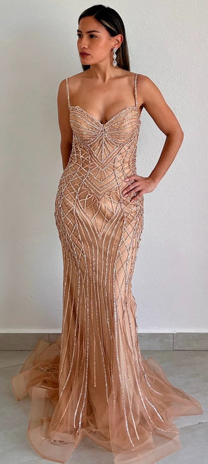 Shine Language Rose Gold Crystals Formal Gown
