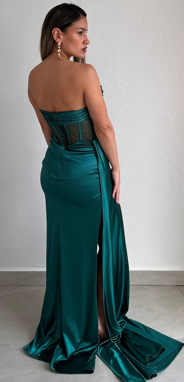 Stunned by You Emerald Strapless Stones Formal Gown