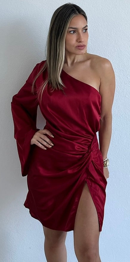 Enchanting Essence Red One-Shoulder Satin Dress