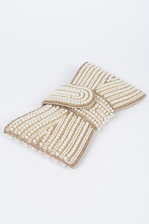 Utterly Elevated Gold Pearl Rhinestones Clutch