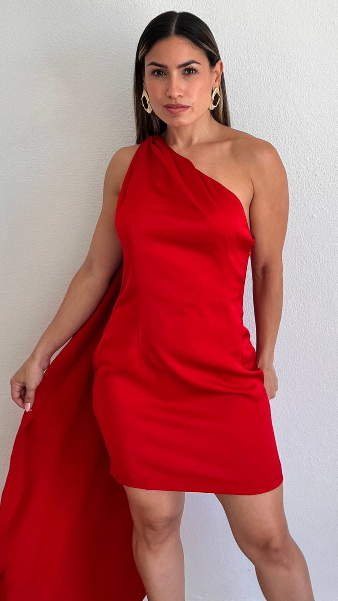 red shoulderless dress Scarlet Whisper One Shoulder Red Mini Dress – Zil boutique