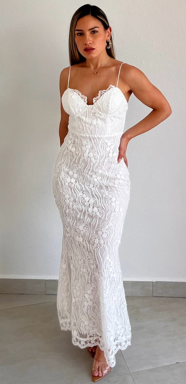 Alluring Love White Lace Midi Dress