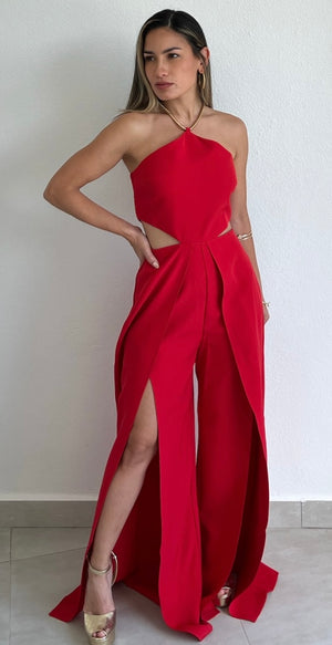 Officially Perfect Red Halter Jumpsuit
