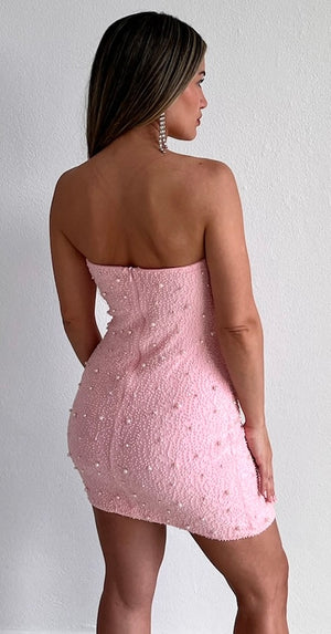Charming Always Pink Pearls Mini Dress