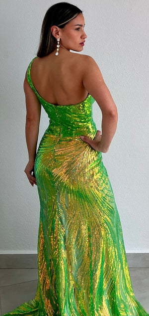 Eye Catching Green Sequins Formal Gown