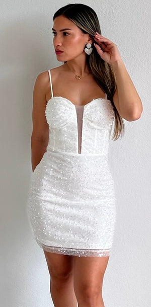 Romantic Pearls White Sequins Dress