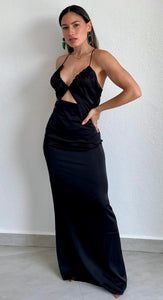 Classic Elegance Black Satin Formal Dress