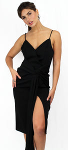 Hollywood Lady V-Neck Black Midi Dress
