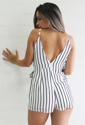 Walk with You White Stripes Romper