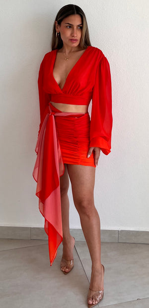 Divinely Sunny Orange-Red Two-Piece Set