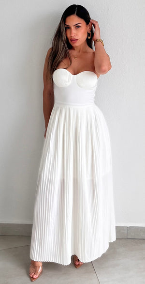 Romantic Celebration White Strapless Midi Dress
