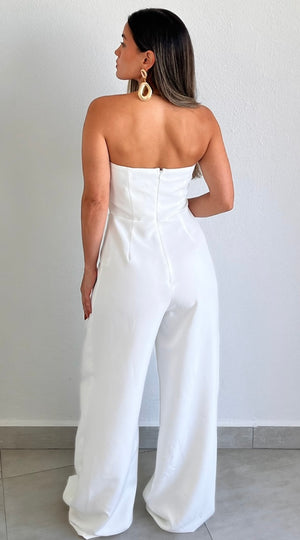 Upscale Style White Strapless Jumpsuit