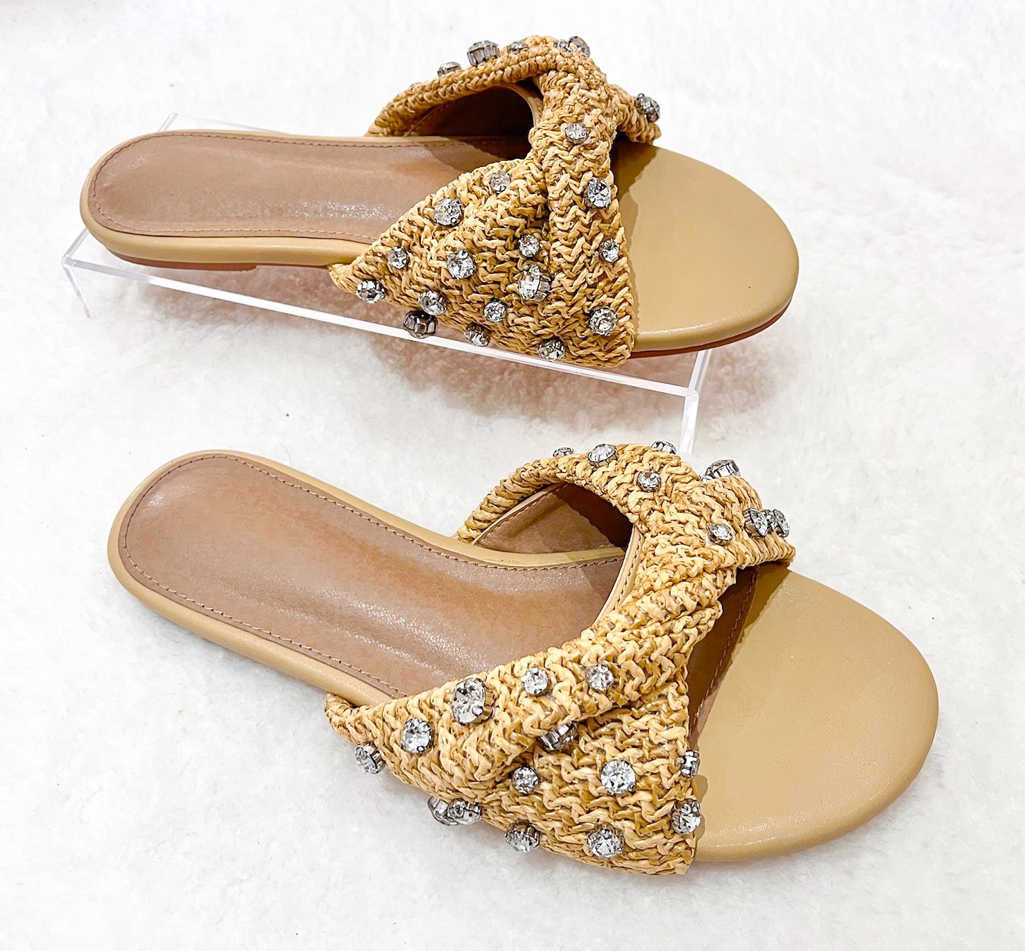 Cabana Vibes Raffia & Rhinestones Sandals