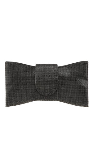 Shimmer Ribbon Black Rhinestones Clutch