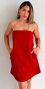 Sun & Style Red Linen Strapless Dress