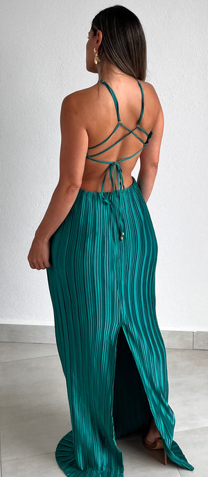 Everlasting Style Emerald Pleated Maxi Dress