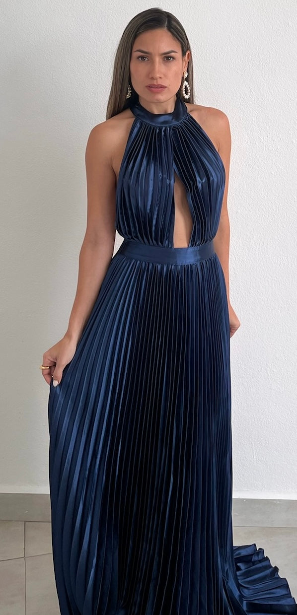 Flawless Expression Navy Pleated Long Dress