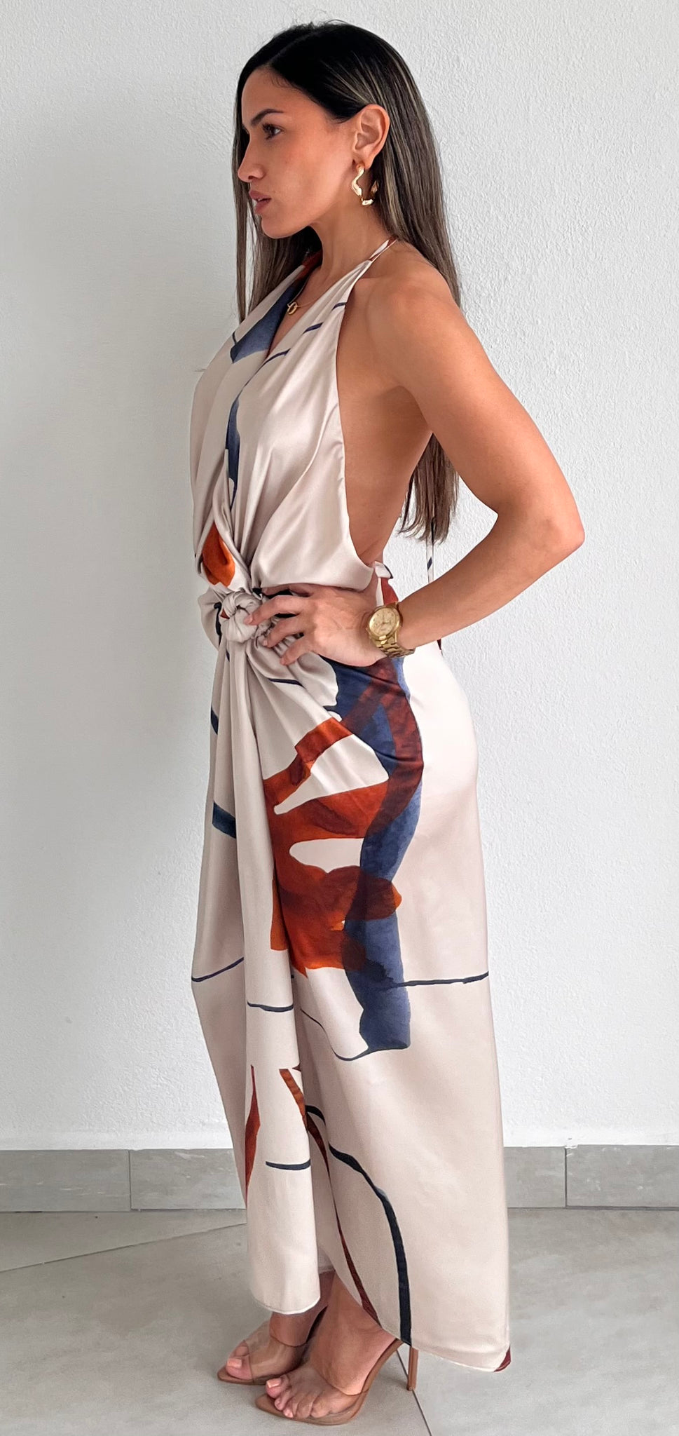 Ultimate Desire Print Satin Halter Midi Dress