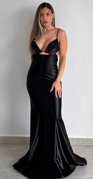 Gowning Around Black Satin Formal Gown