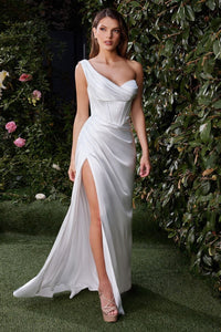 Dreamy & Elegant One-Shoulder White Satin Formal Gown