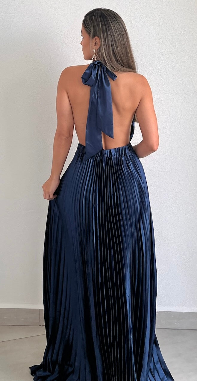 Flawless Expression Navy Pleated Long Dress