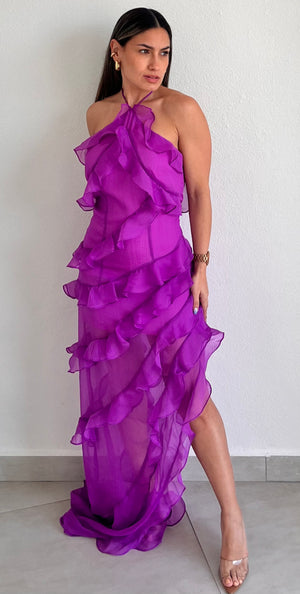 purple ruffle maxi dress Modest Dresses - Wondrous Muse Purple Layered Ruffle Maxi Dress