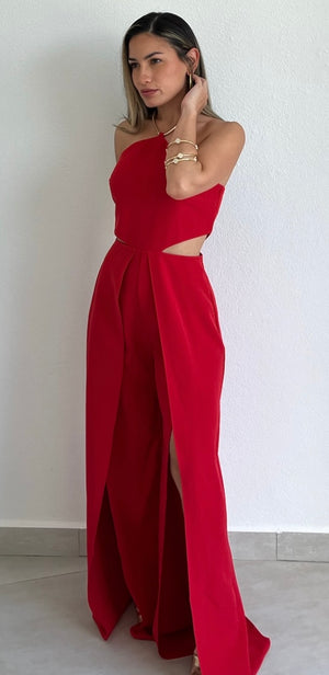 Officially Perfect Red Halter Jumpsuit