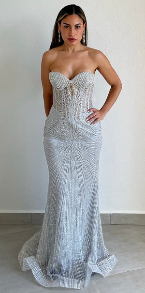 Seriously Sensational Silver Glitter Formal Gown