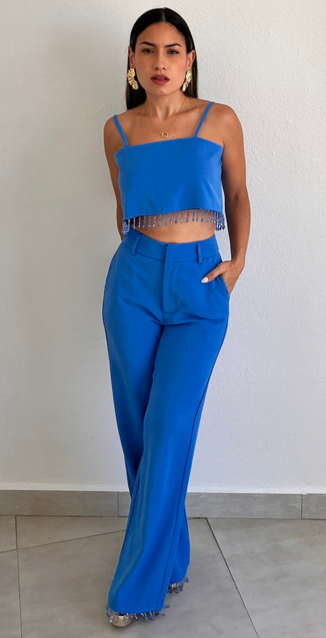 Fringes & Beads Vibes Blue Two-Piece Set