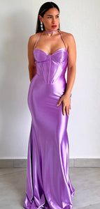 Glamorous Sweetheart Lilac Satin Corset Gown