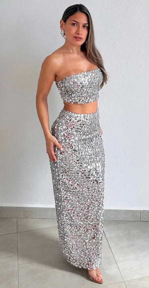 Keep Dazzling Silver Sequins Two-Piece Set