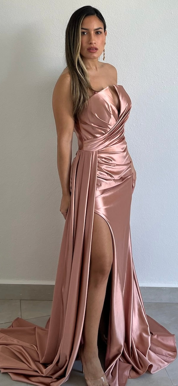 Keep it Regal Rose Strapless Satin Formal Gown