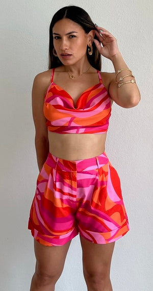 Friendship Bright Pink Print Shorts Two-Piece Set