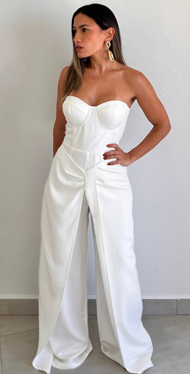 Upscale Style White Strapless Jumpsuit