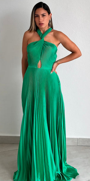 Keep You Enchanted Green Pleated Long Dress