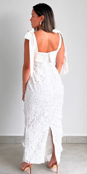 Romantic Language White Crochet Midi Dress