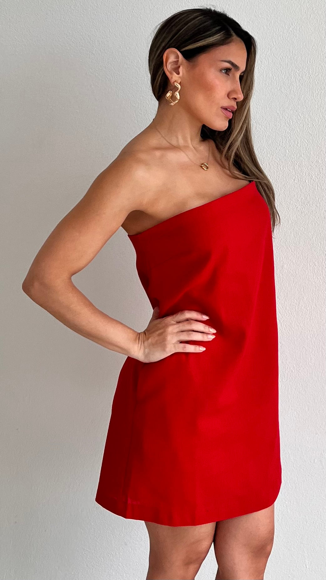 Sun & Style Red Linen Strapless Dress