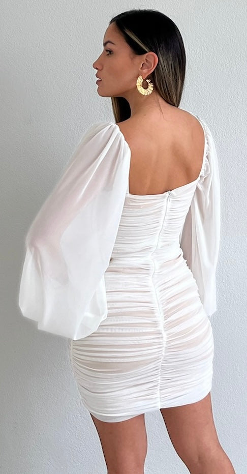 Lavish Style White Long Sleeves Bodycon Dress